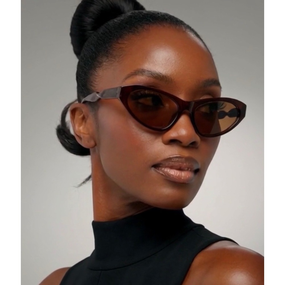 Womens Brown Cat Eye Sunglasses Dark Brown Angular Frames Hip Hop Rapper Shades